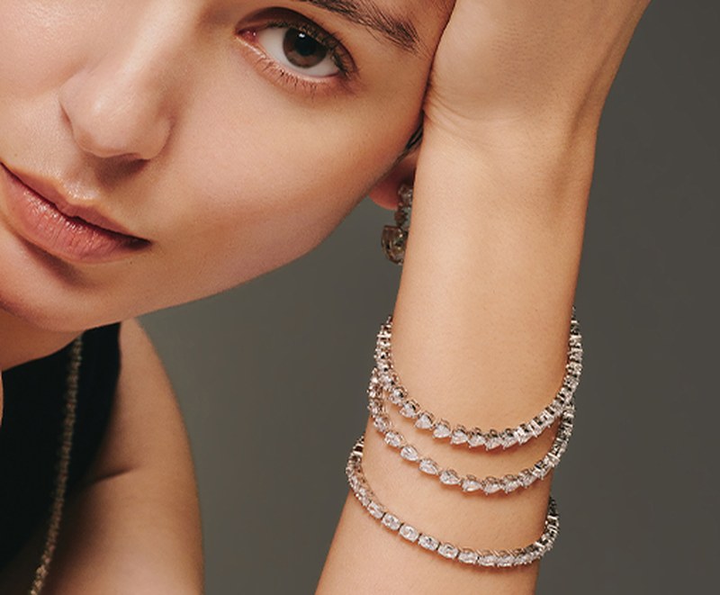 Cubic zirconia tennis bracelets worn on the wrist