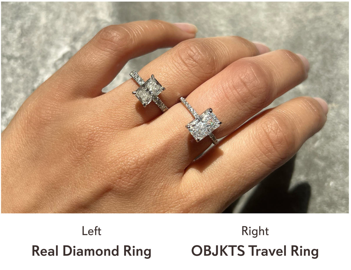 Left: real diamond ring. Right: OBJKTS travel ring.