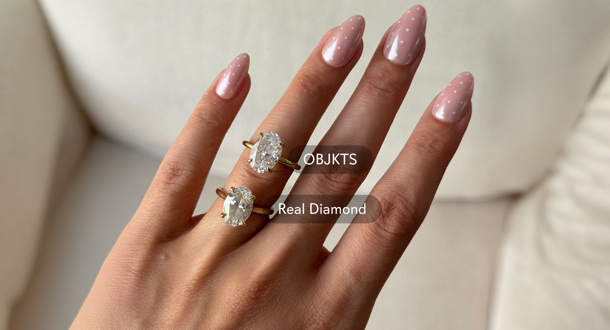 OBJKTS travel ring next to a real diamond ring