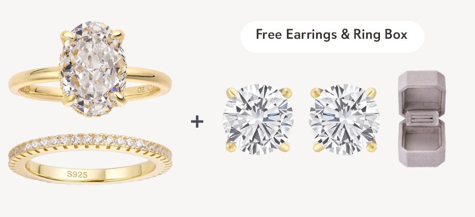 Travel ring and stacking ring with free earrings and ring box