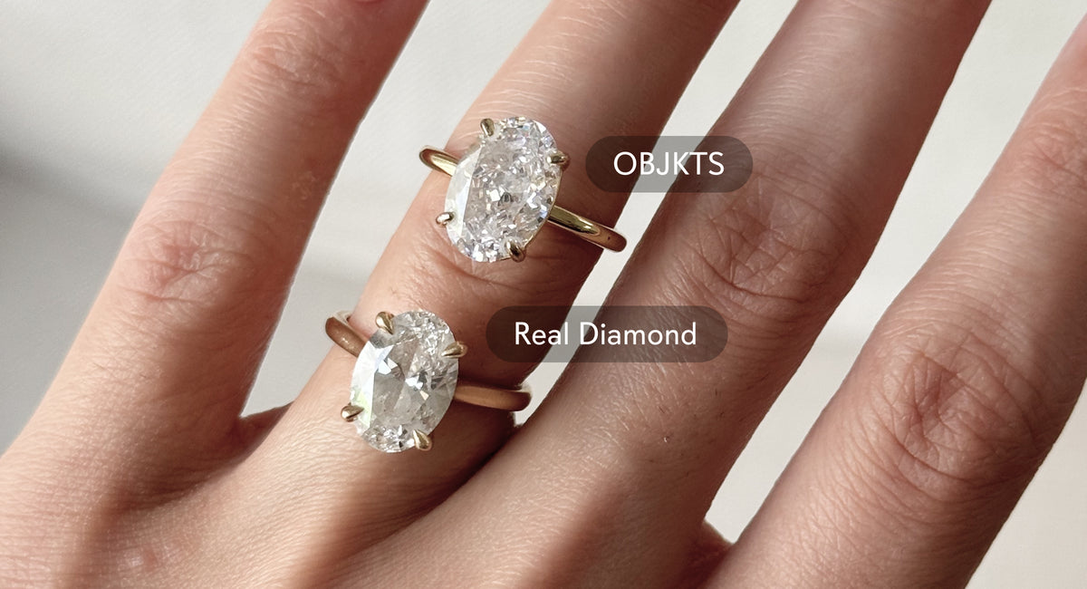 OBJKTS travel ring worn next to a real diamond ring