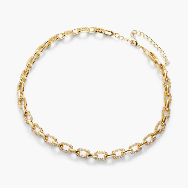Half Pave Chain Link Necklace