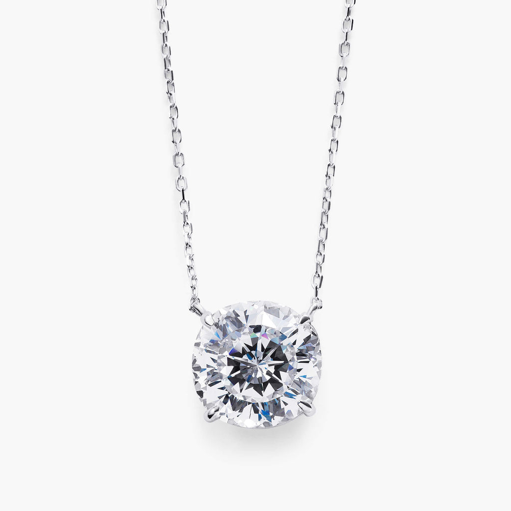 Round CZ Stone Crystal Pendant Necklace - 925 Sterling Silver