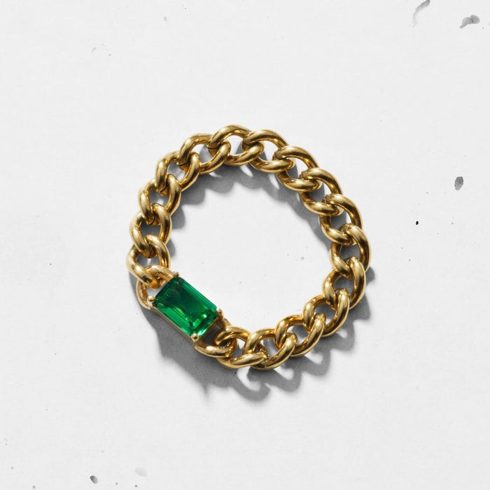 Emerald-cut Chain Ring | Emerald Green