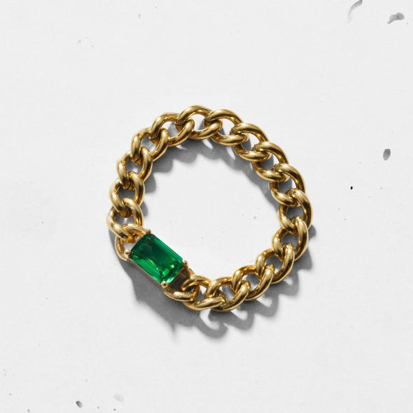 Emerald-cut Chain Ring | Emerald Green