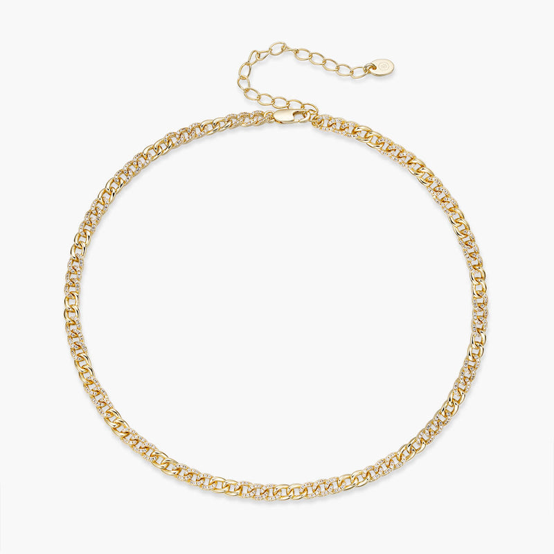 Half Pave Mini Curb Chain Necklace
