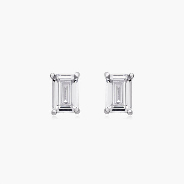 Emerald Cut Studs (Pair) - Sterling Silver